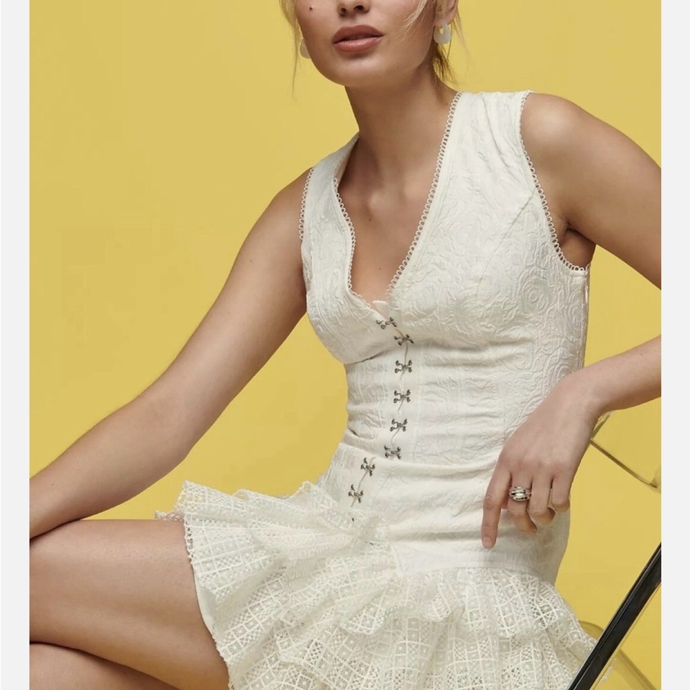 Anthropologie Cream Pleated Bustier Mini Dress